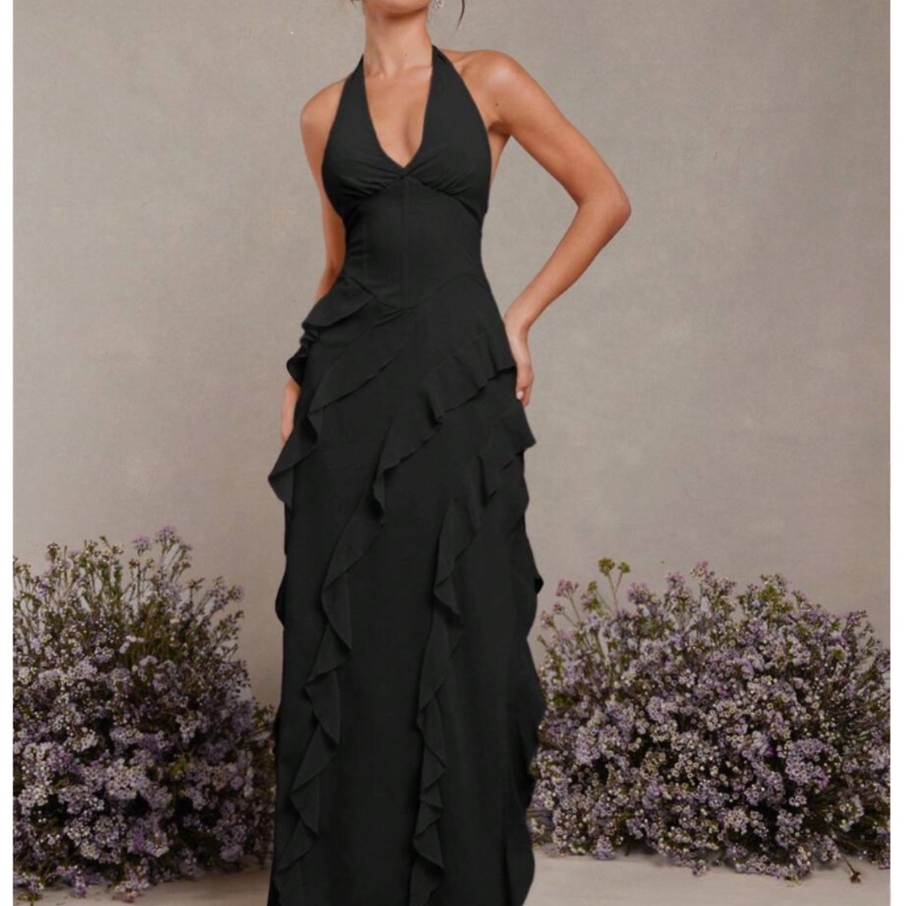Elegant Black Halter Dress